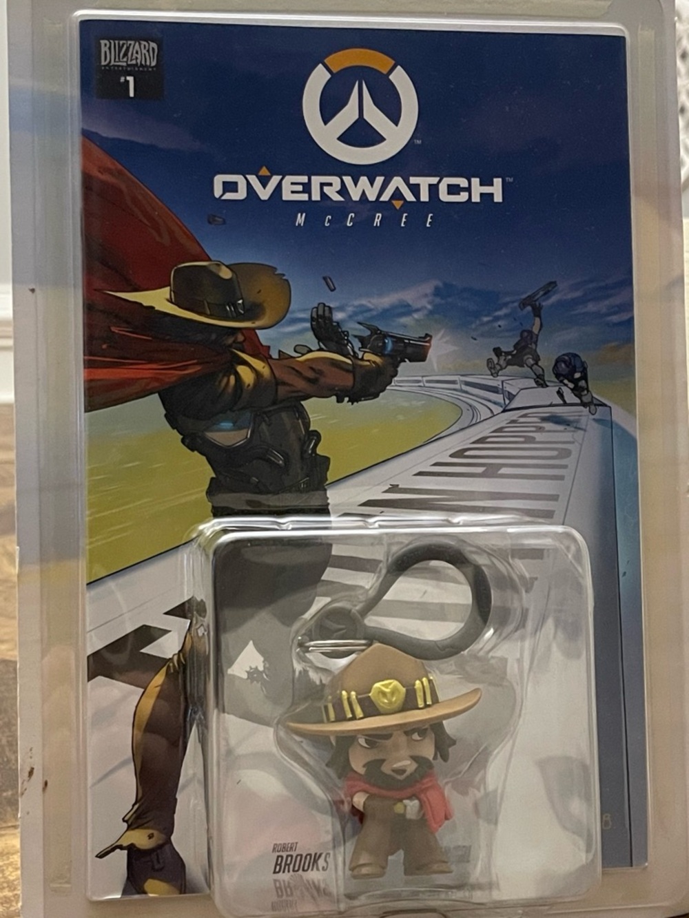 Overwatch McCree Backpack Hanger Mini Figure and Comic Book Set